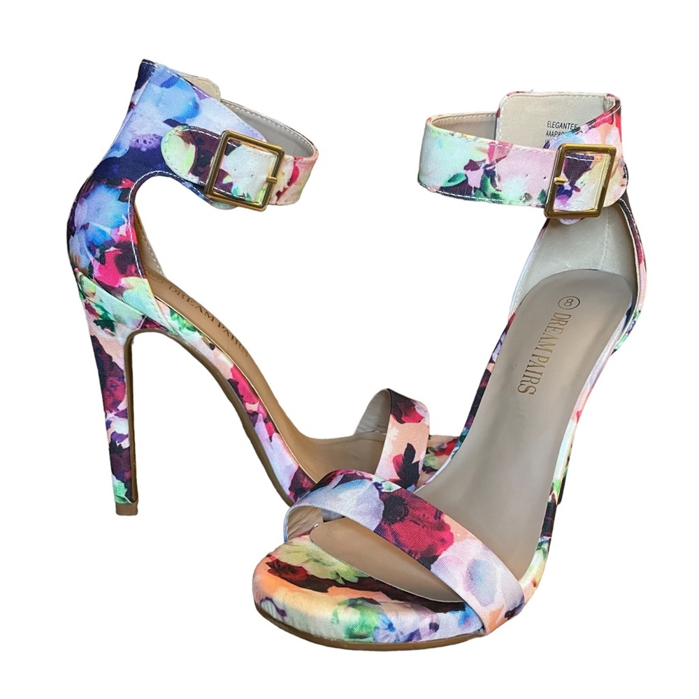 Dream Pairs Women's Ankle Strap Open Toe Stilettos High Heel Floral Size 8